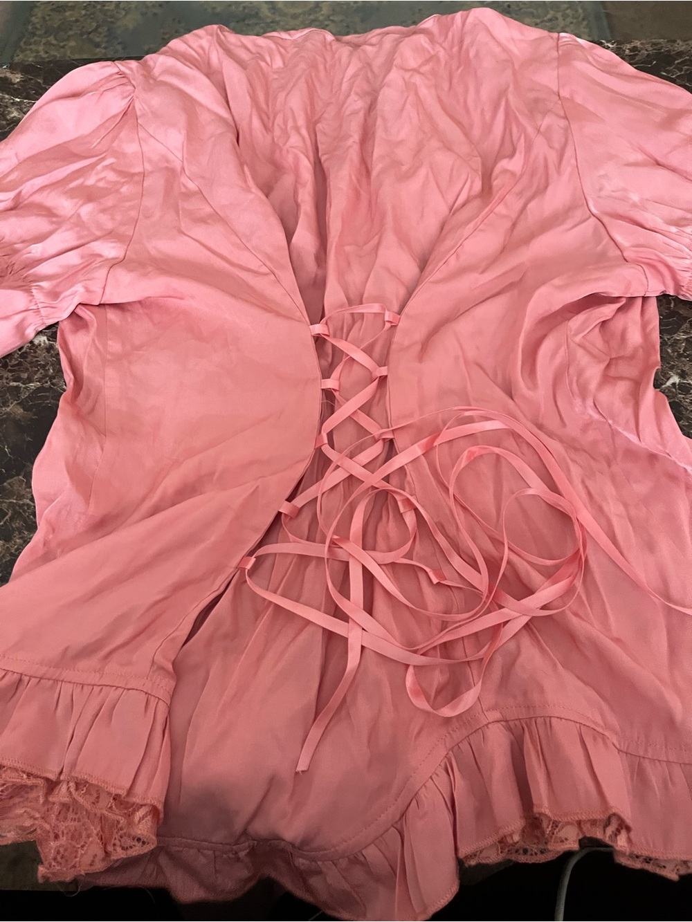 Scarlet Darkness Pink Ruffle Lace Button-Front Blouse - Picture 11 of 13